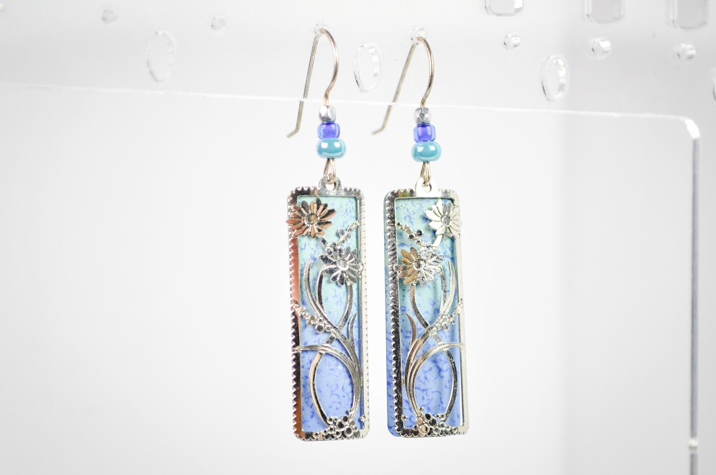 Adajio Earrings Soft Periwinkle & Aqua Ombre Column Dangles - Floral Adajio Turquoise and Purple Ombre Earrings