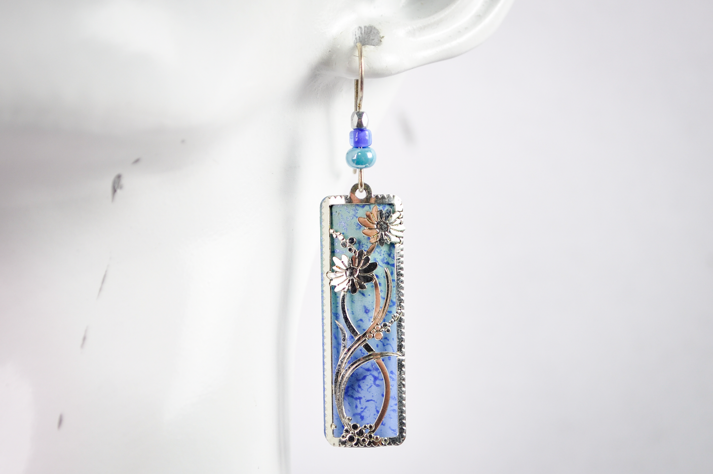 Adajio Earrings Soft Periwinkle & Aqua Ombre Column Dangles - Floral Adajio Turquoise and Purple Ombre Earrings