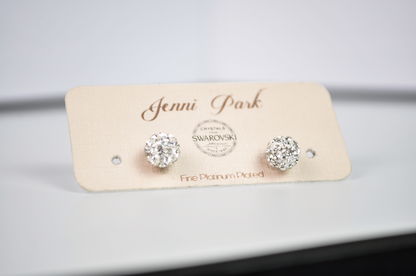 Jenni Park Fine platinum-plated Swarovski Crystal Stud Earrings - Dainty Swarovski Crystal Ball Stud Earrings