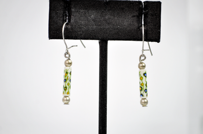 Antique Tube Bead Drop Earrings with Colorful Dotted Details - Colorful Dotted Bead Drop Earrings