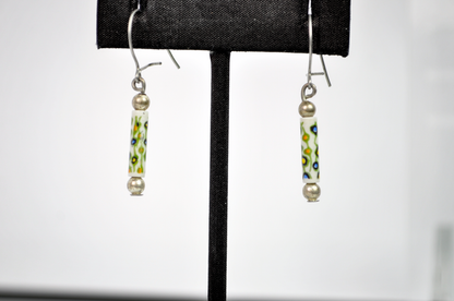 Antique Tube Bead Drop Earrings with Colorful Dotted Details - Colorful Dotted Bead Drop Earrings