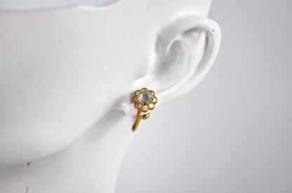 Antique Gold-Toned Flower Cluster Screw Back Earrings - Dainty Gold Clear Rhinestone Flower Statement Studs