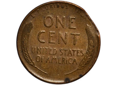 1941 United States Lincoln Penny Minor Planchet Clip - US One Cent 1941 Error coin Curved Planchet Clip