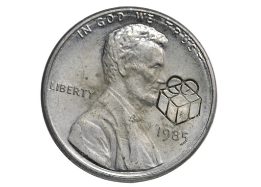 1985 Lincoln Memorial Post Mint Plated & Stamped - Lincoln Penny Unique Color Post Mint Plating 1985 With Counterstamp