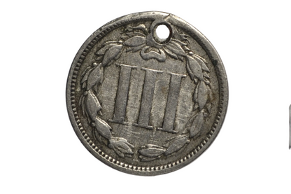 1867 Three Cent Nickel Holed For Charm Jewelry Authentic Antique US Coin Pendant - Holed 1867 US 3c Three Cent Nickel