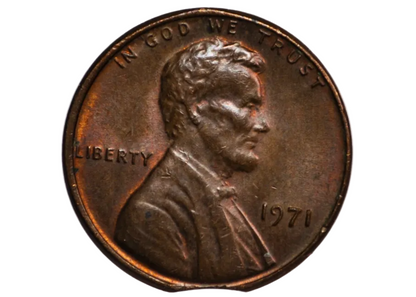 1971 United States Lincoln Penny Minor Planchet Clip - US One Cent 1971 Error Coin Curved Planchet Clip