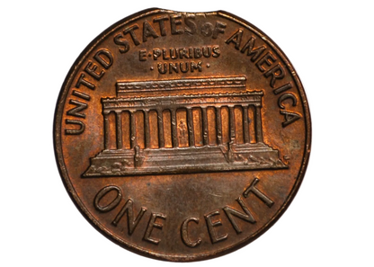 1971 United States Lincoln Penny Minor Planchet Clip - US One Cent 1971 Error Coin Curved Planchet Clip