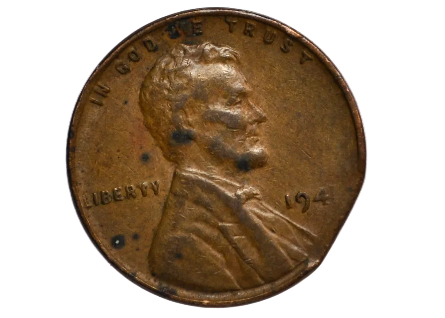 1941 United States Lincoln Penny Minor Planchet Clip - US One Cent 1941 Error coin Curved Planchet Clip