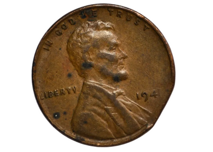 1941 United States Lincoln Penny Minor Planchet Clip - US One Cent 1941 Error coin Curved Planchet Clip