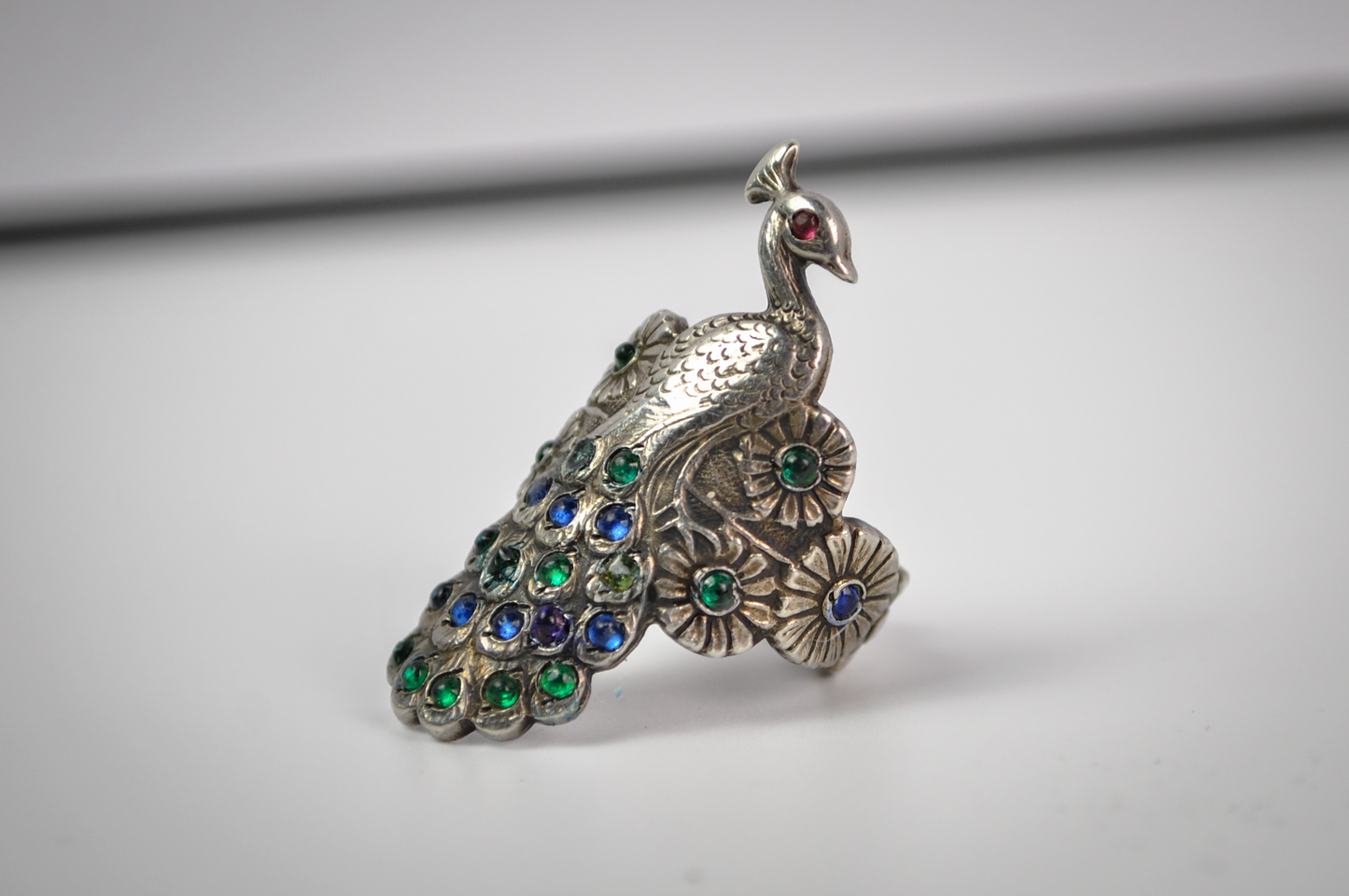 Vintage Sterling Silver Multicolor Peacock Statement Ring Size 3 - Dainty Vintage Sz 3 Peacock Sterling Ring