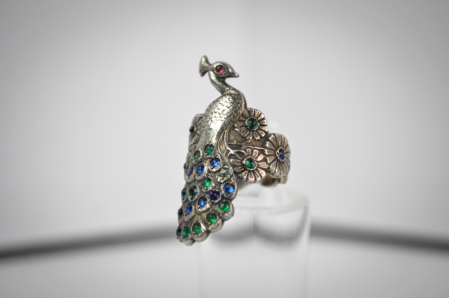 Vintage Sterling Silver Multicolor Peacock Statement Ring Size 3 - Dainty Vintage Sz 3 Peacock Sterling Ring
