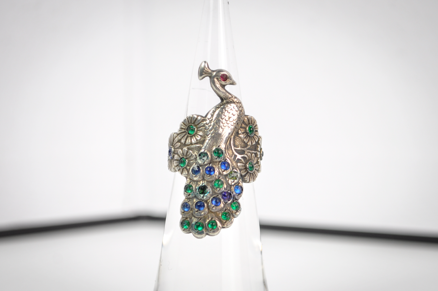 Vintage Sterling Silver Multicolor Peacock Statement Ring Size 3 - Dainty Vintage Sz 3 Peacock Sterling Ring