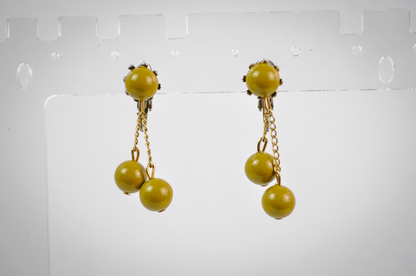Dark Dijon Multi-Dangle Statement Clip-On Earrings Gold-Toned - Dark Yellow Dijon & Gold-Toned Earrings