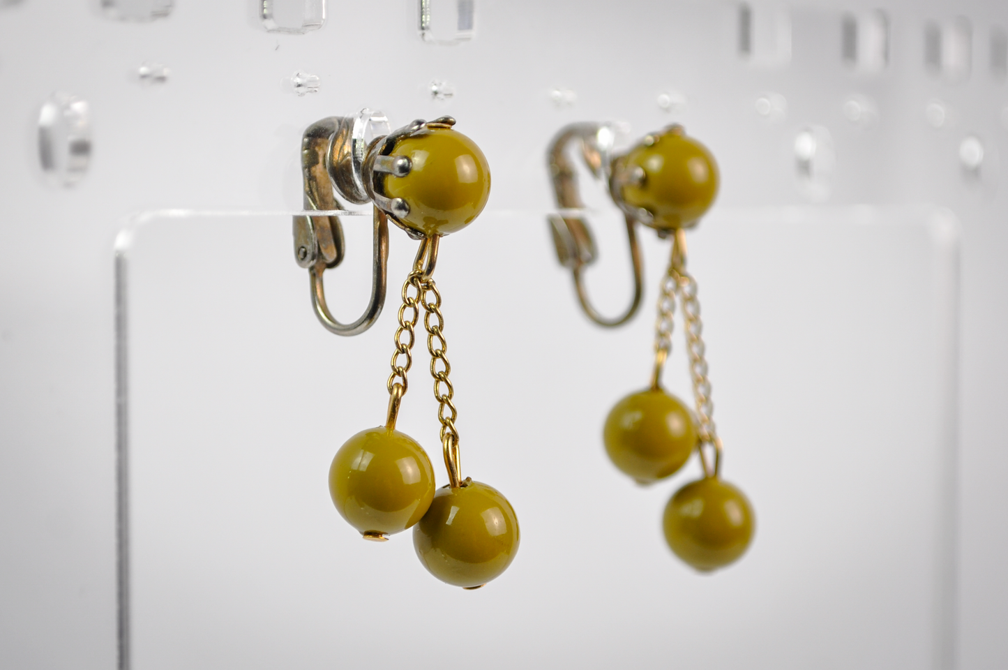Dark Dijon Multi-Dangle Statement Clip-On Earrings Gold-Toned - Dark Yellow Dijon & Gold-Toned Earrings