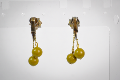 Dark Dijon Multi-Dangle Statement Clip-On Earrings Gold-Toned - Dark Yellow Dijon & Gold-Toned Earrings