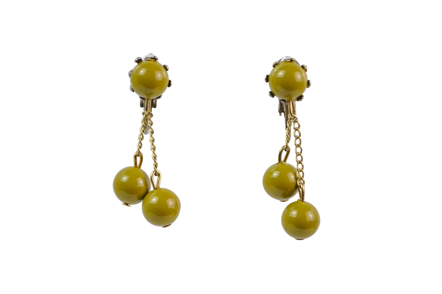 Dark Dijon Multi-Dangle Statement Clip-On Earrings Gold-Toned - Dark Yellow Dijon & Gold-Toned Earrings