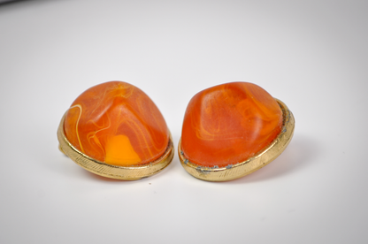Vintage Kramer of New York Marbled Orange Clip-On Earrings - Kramer Marbled Orange Clip-On Earrings