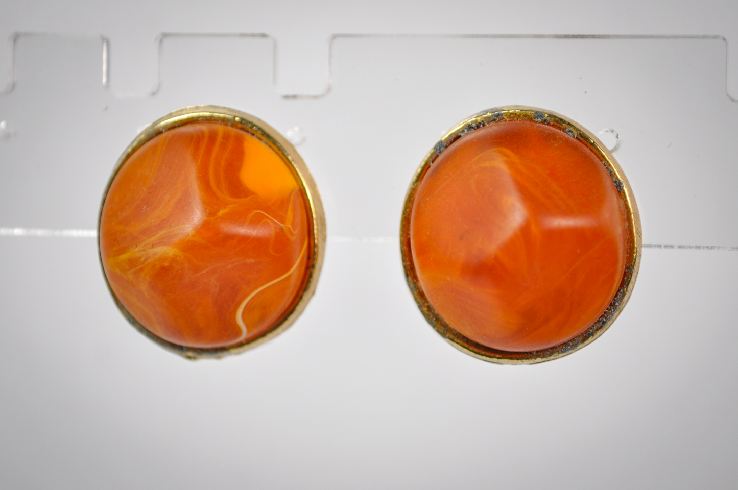 Vintage Kramer of New York Marbled Orange Clip-On Earrings - Kramer Marbled Orange Clip-On Earrings