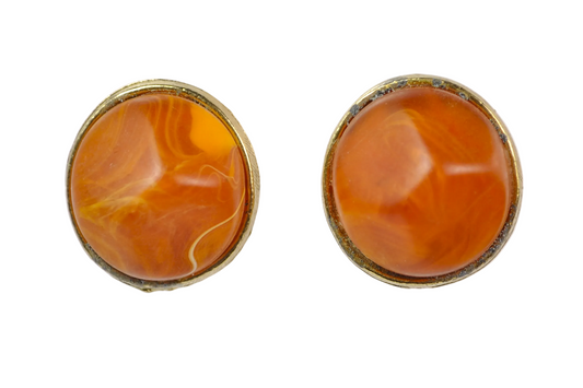 Vintage Kramer of New York Marbled Orange Clip-On Earrings - Kramer Marbled Orange Clip-On Earrings