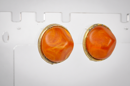 Vintage Kramer of New York Marbled Orange Clip-On Earrings - Kramer Marbled Orange Clip-On Earrings