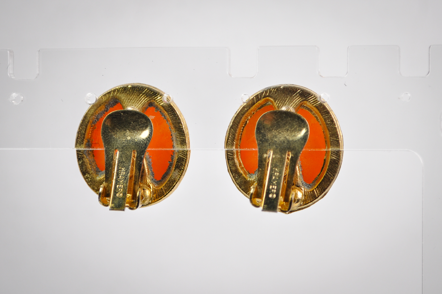 Vintage Kramer of New York Marbled Orange Clip-On Earrings - Kramer Marbled Orange Clip-On Earrings