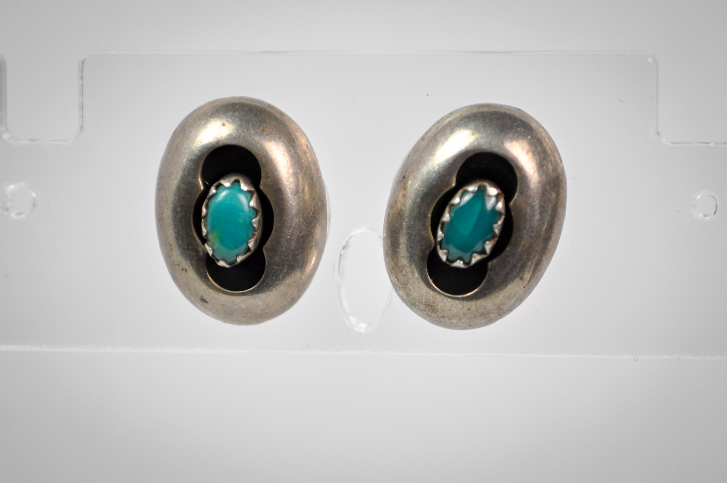 Vintage Sterling Silver Native American Turquoise Shadowbox Stud Earring's - Dainty Turquoise Stud Earrings