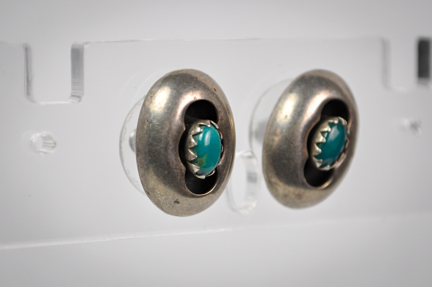 Vintage Sterling Silver Native American Turquoise Shadowbox Stud Earring's - Dainty Turquoise Stud Earrings