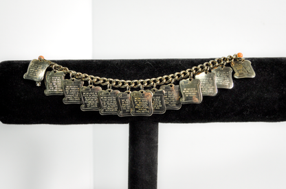 Vintage 1960's Bracelet 12 Articles of Faith Gold Tone Square Charms - The Twelve Articles of Faith Gold Toned Christian Charm Bracelet