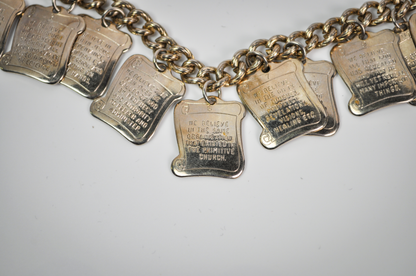 Vintage 1960's Bracelet 12 Articles of Faith Gold Tone Square Charms - The Twelve Articles of Faith Gold Toned Christian Charm Bracelet