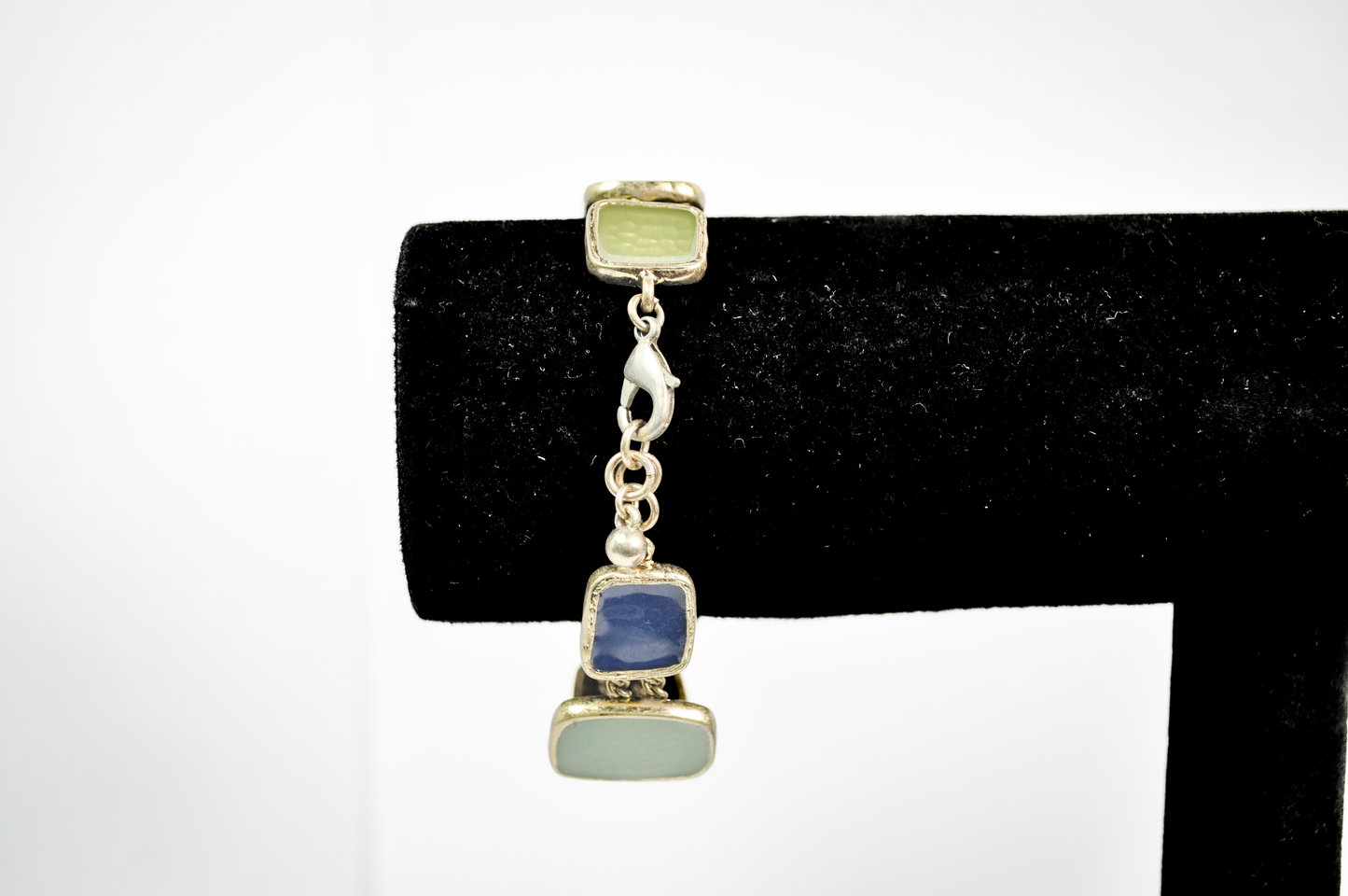Chunky Gold-Tone Link Bracelet Blue/Green Sea Glass - Multicolored Sea Glass Gold Toned Costume Bracelet