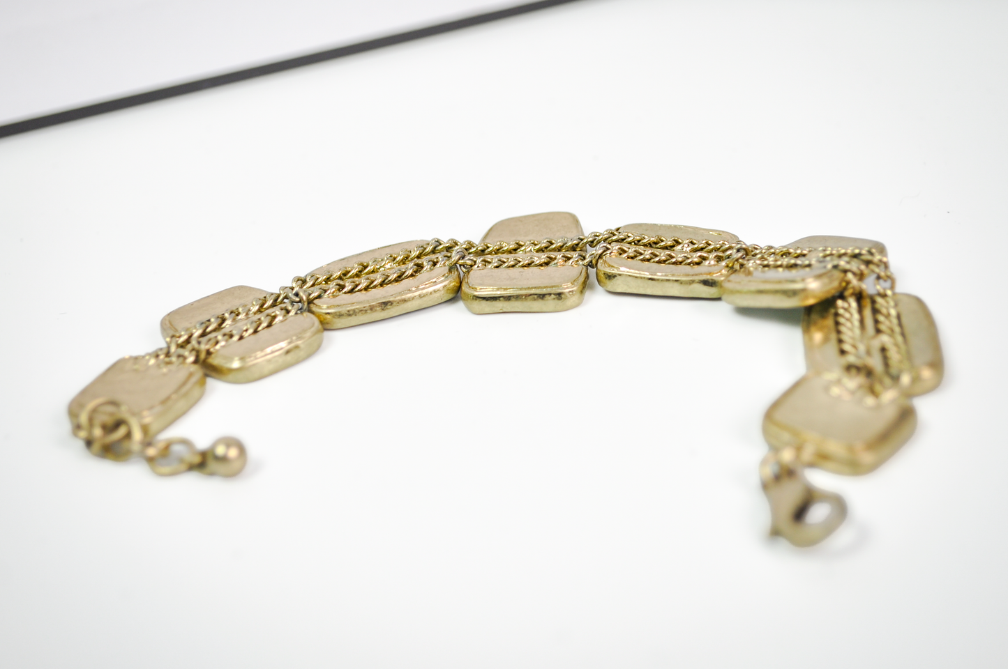 Chunky Gold-Tone Link Bracelet Blue/Green Sea Glass - Multicolored Sea Glass Gold Toned Costume Bracelet