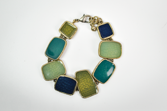 Chunky Gold-Tone Link Bracelet Blue/Green Sea Glass - Multicolored Sea Glass Gold Toned Costume Bracelet