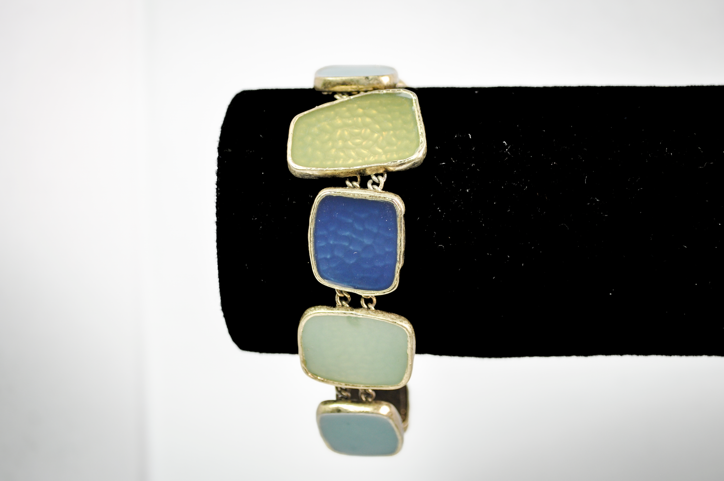 Chunky Gold-Tone Link Bracelet Blue/Green Sea Glass - Multicolored Sea Glass Gold Toned Costume Bracelet