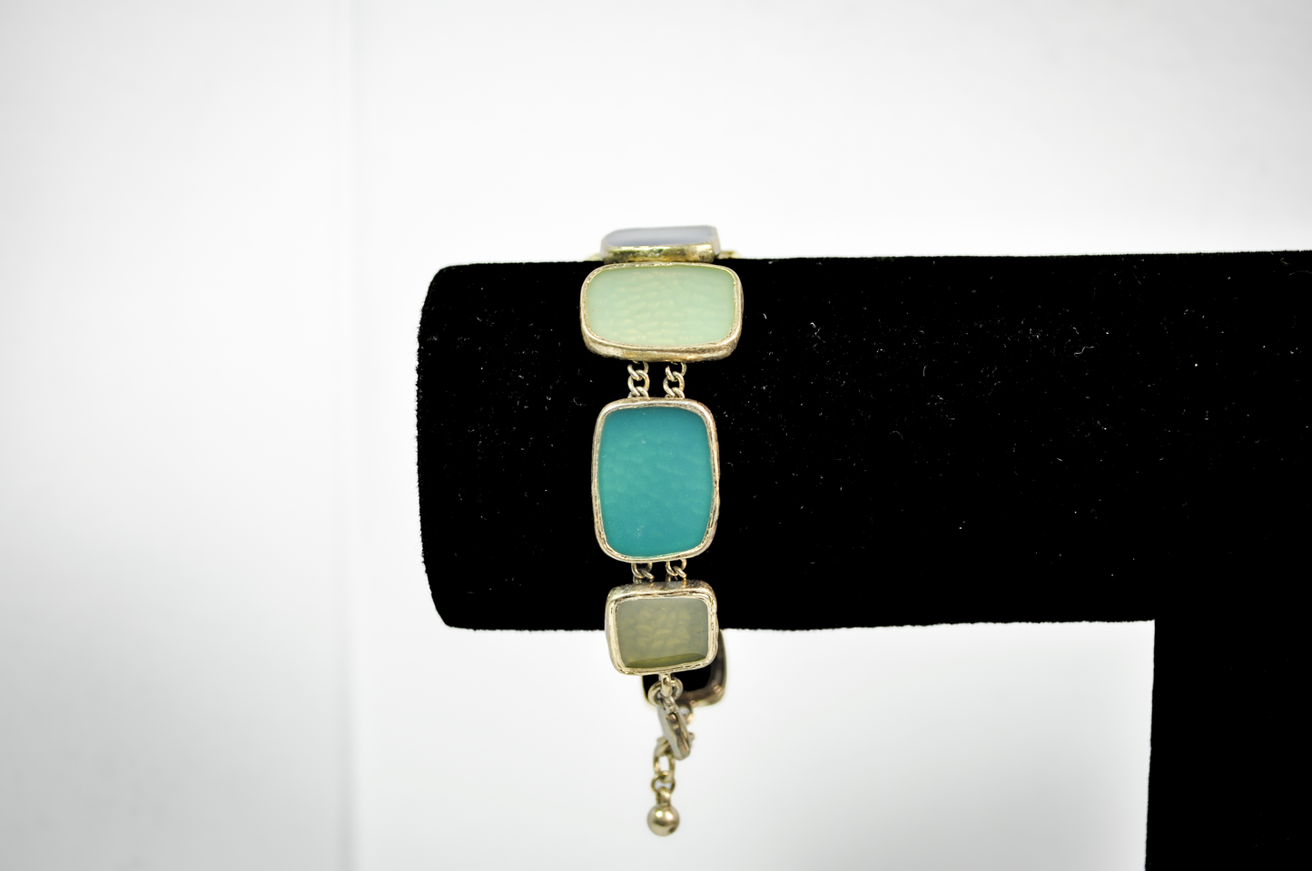 Chunky Gold-Tone Link Bracelet Blue/Green Sea Glass - Multicolored Sea Glass Gold Toned Costume Bracelet