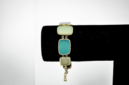 Chunky Gold-Tone Link Bracelet Blue/Green Sea Glass - Multicolored Sea Glass Gold Toned Costume Bracelet