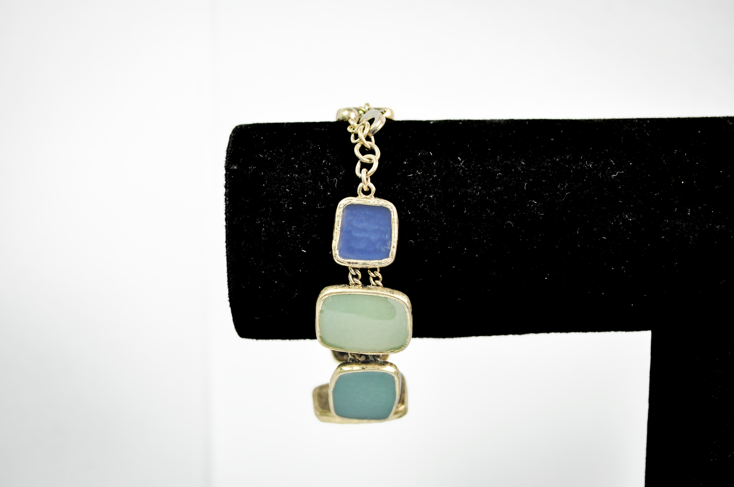 Chunky Gold-Tone Link Bracelet Blue/Green Sea Glass - Multicolored Sea Glass Gold Toned Costume Bracelet