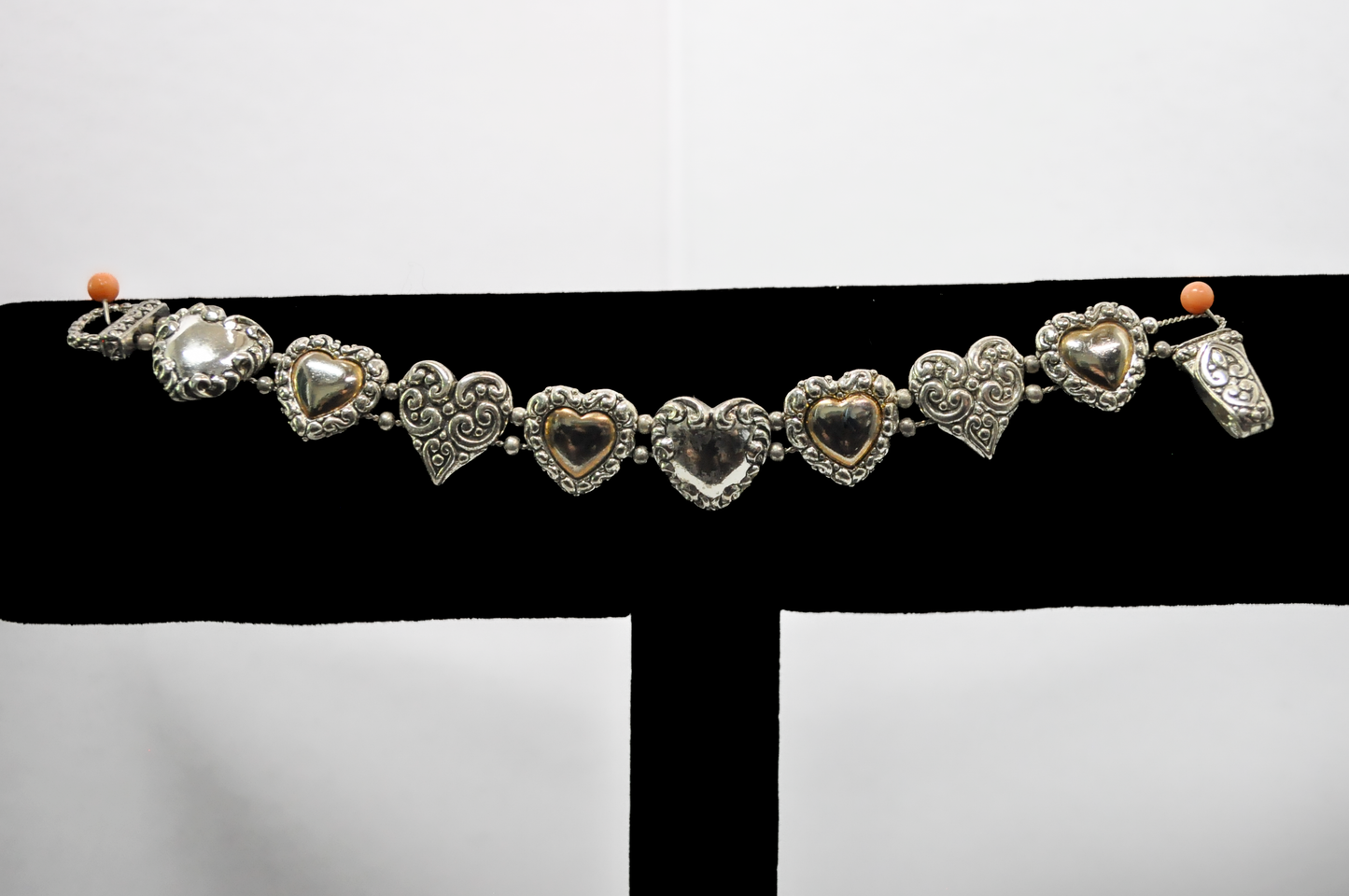 Vintage Silver & Gold Tone Heart Link Bracelet - Heart Link Silver/Gold Toned Vintage Bracelet