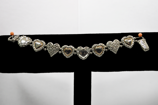 Vintage Silver & Gold Tone Heart Link Bracelet - Heart Link Silver/Gold Toned Vintage Bracelet