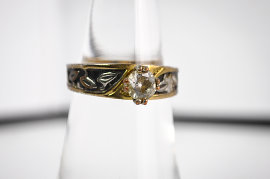 Engagement Style Ring Size 6 Cubic Zirconia Gold Tone Filigree Band - Affordable Engagement Ring CZ Sz 6