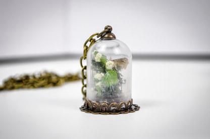Real Insect Oddity Necklace Micro Moth Terrarium - Micro Moth Insect Terrarium Brass Necklace