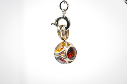 Sterling Silver Six Gemstone Circular Rainbow Bracelet Charm - Sterling Silver Pendant Spherical Design Holding Faceted Multicolor Stones