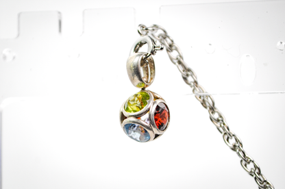 Sterling Silver Six Gemstone Circular Rainbow Bracelet Charm - Sterling Silver Pendant Spherical Design Holding Faceted Multicolor Stones