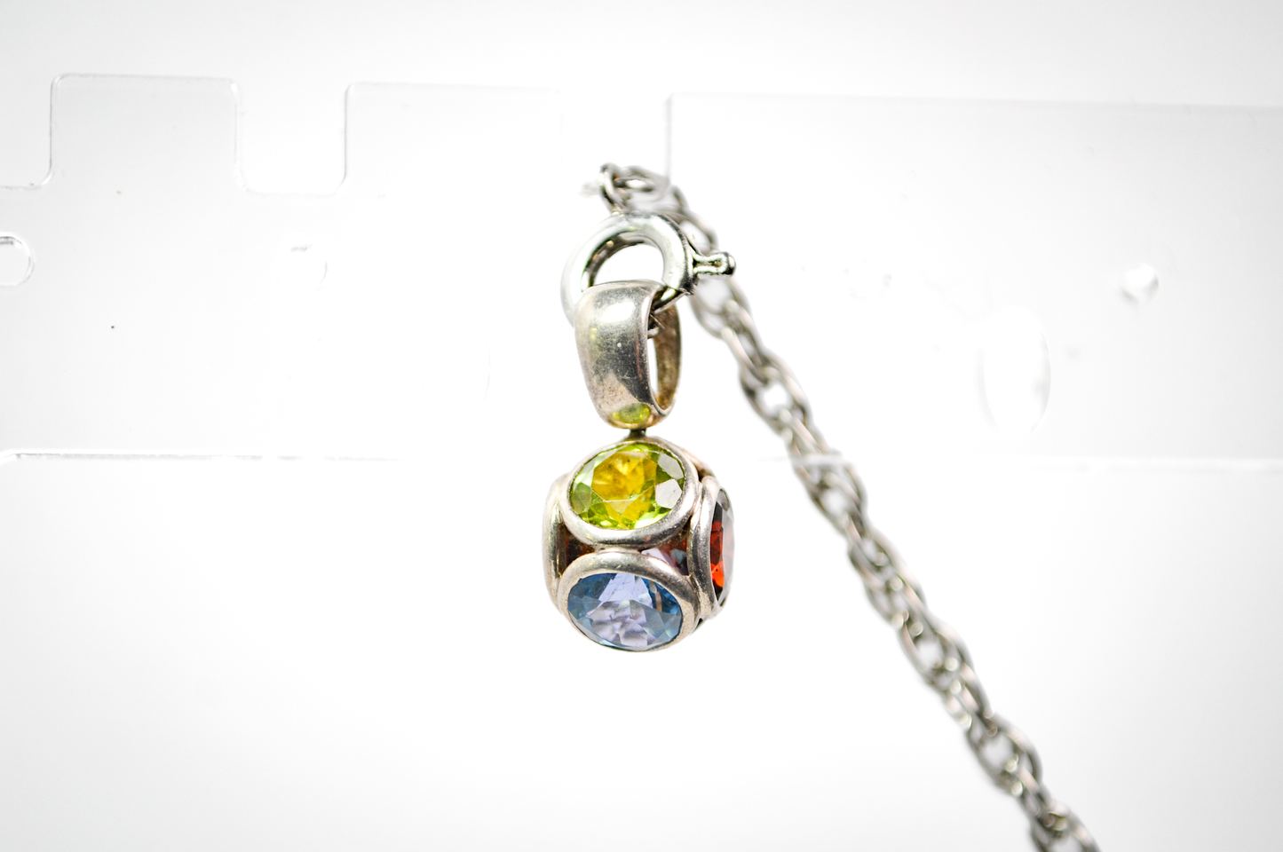 Sterling Silver Six Gemstone Circular Rainbow Bracelet Charm - Sterling Silver Pendant Spherical Design Holding Faceted Multicolor Stones