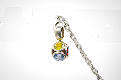 Sterling Silver Six Gemstone Circular Rainbow Bracelet Charm - Sterling Silver Pendant Spherical Design Holding Faceted Multicolor Stones
