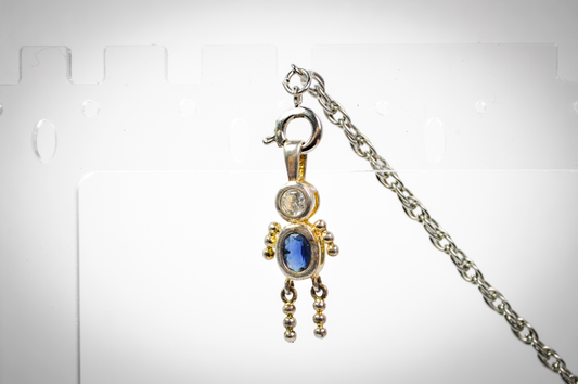 Vintage Sterling Silver Birthstone Blue Baby Boy Charm - Birthstone Baby Boy Blue Gemstone Pendant