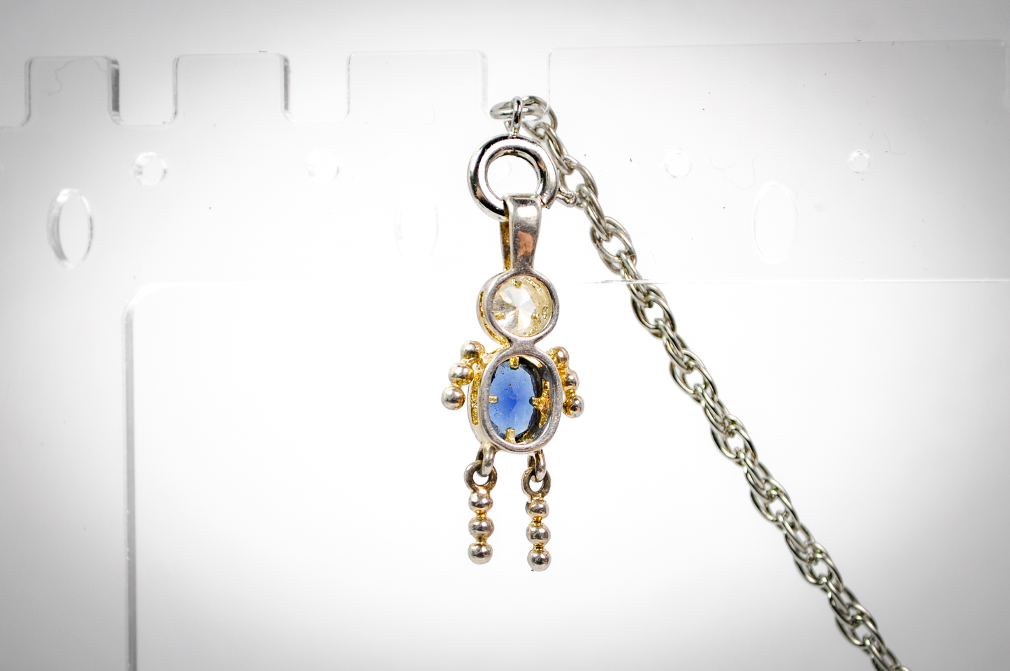 Vintage Sterling Silver Birthstone Blue Baby Boy Charm - Birthstone Baby Boy Blue Gemstone Pendant