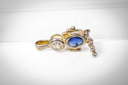 Vintage Sterling Silver Birthstone Blue Baby Boy Charm - Birthstone Baby Boy Blue Gemstone Pendant
