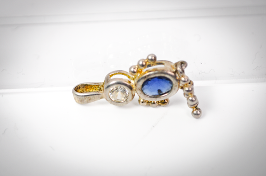 Vintage Sterling Silver Birthstone Blue Baby Boy Charm - Birthstone Baby Boy Blue Gemstone Pendant