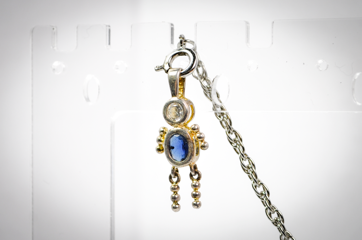 Vintage Sterling Silver Birthstone Blue Baby Boy Charm - Birthstone Baby Boy Blue Gemstone Pendant