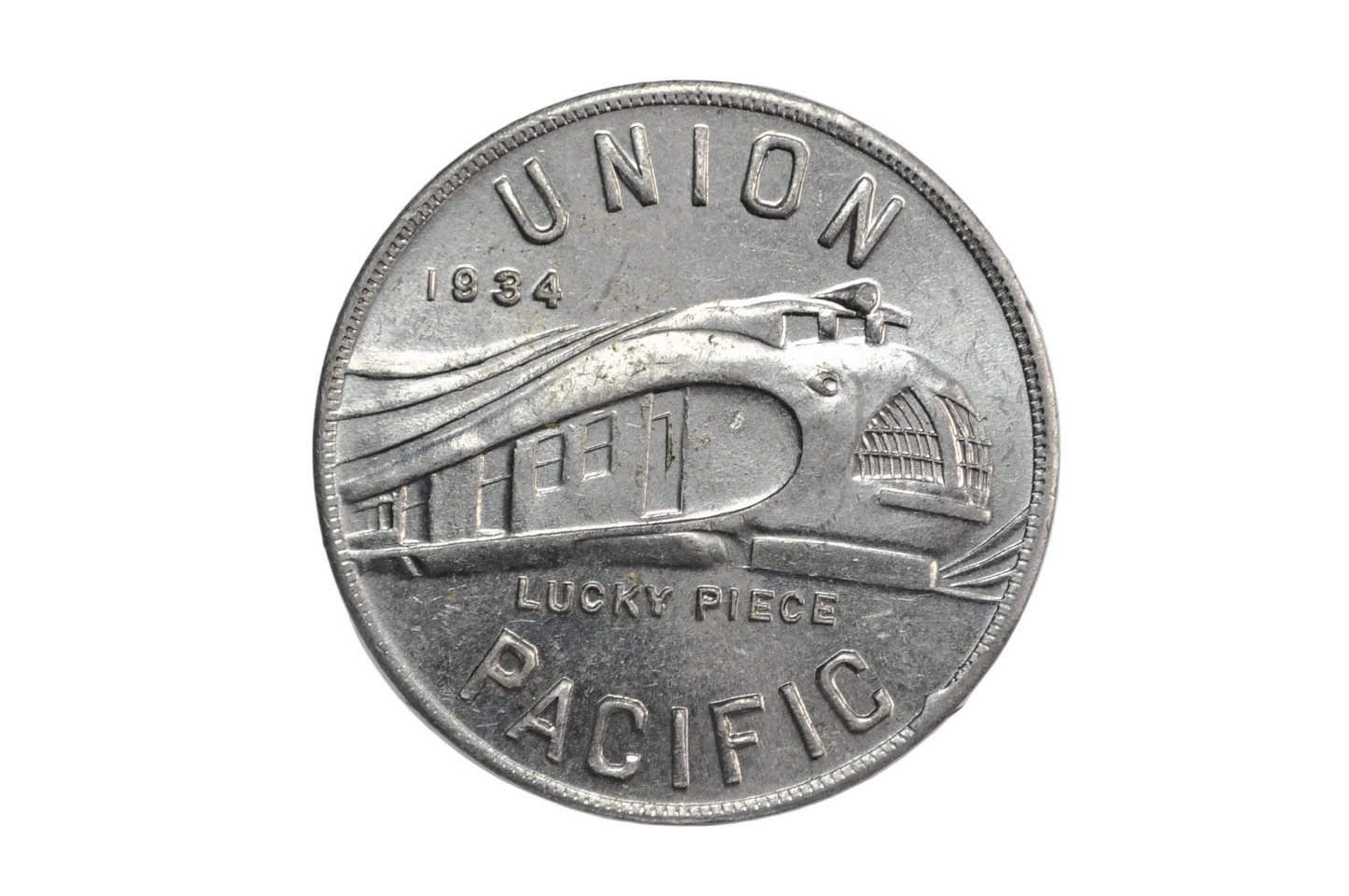 1934 Union Pacific Railroad "Lucky Piece" Token Alcoa Aluminum - Railroad Lucky Piece Alcoa Aluminum Souvenir Token
